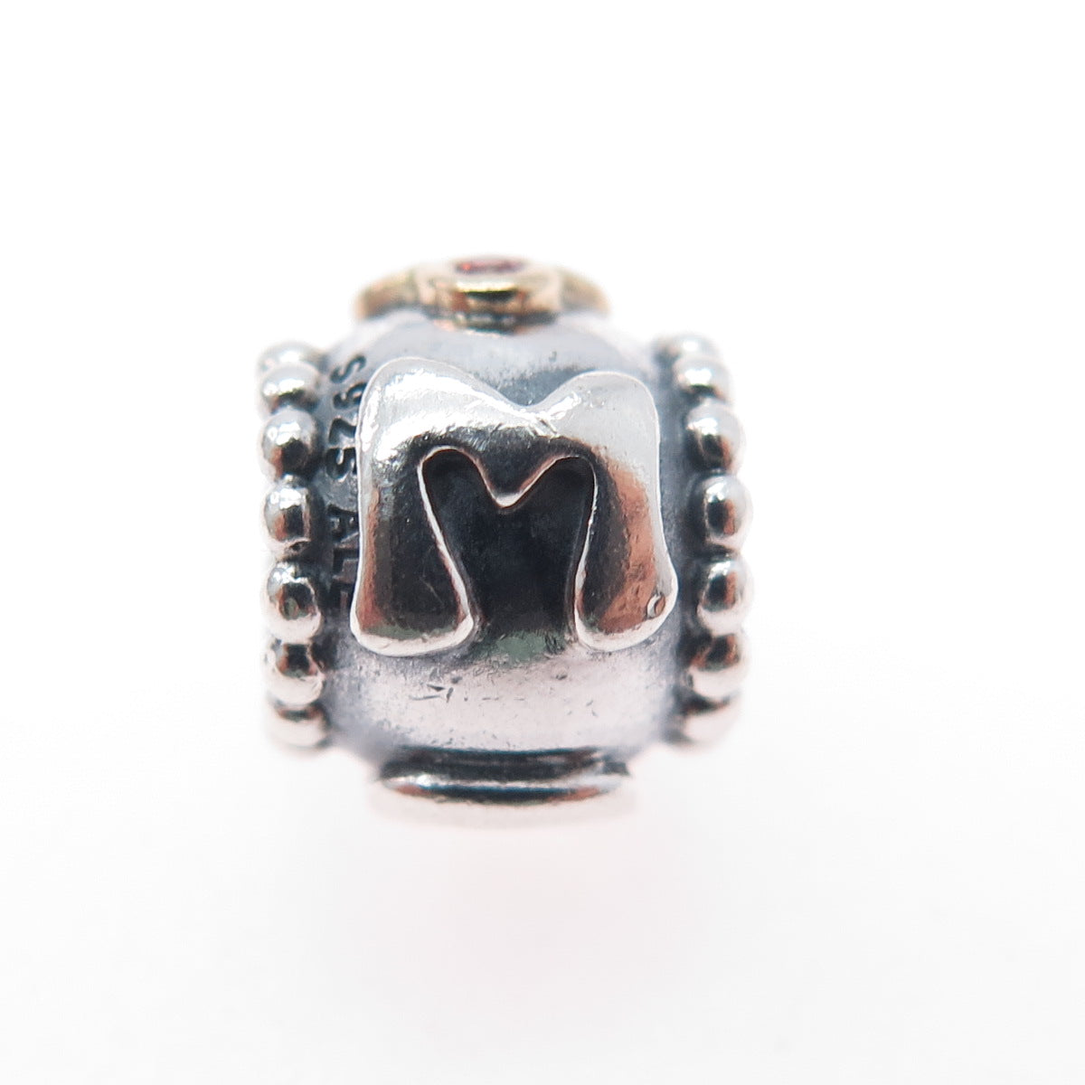 PANDORA 925 Sterling Silver & Gold Swarovski Crystal Mom Slide Bead Charm