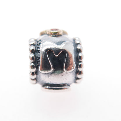 PANDORA 925 Sterling Silver & Gold Swarovski Crystal Mom Slide Bead Charm