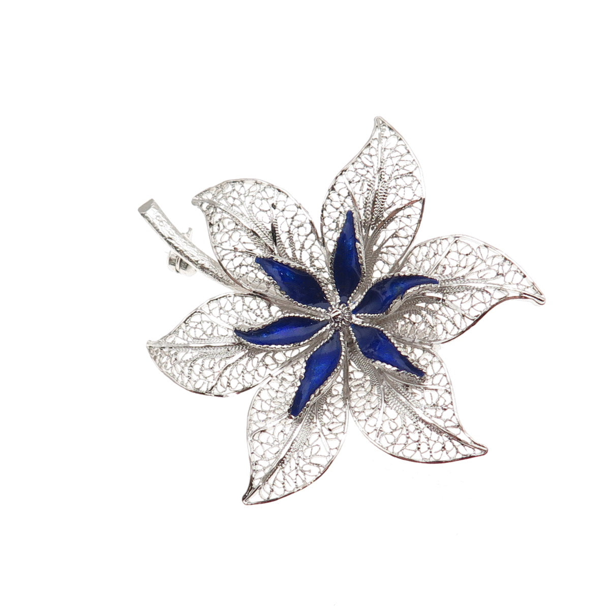 Van Lou 925 Sterling Silver Vintage Enamel Floral Filigree Pin Brooch