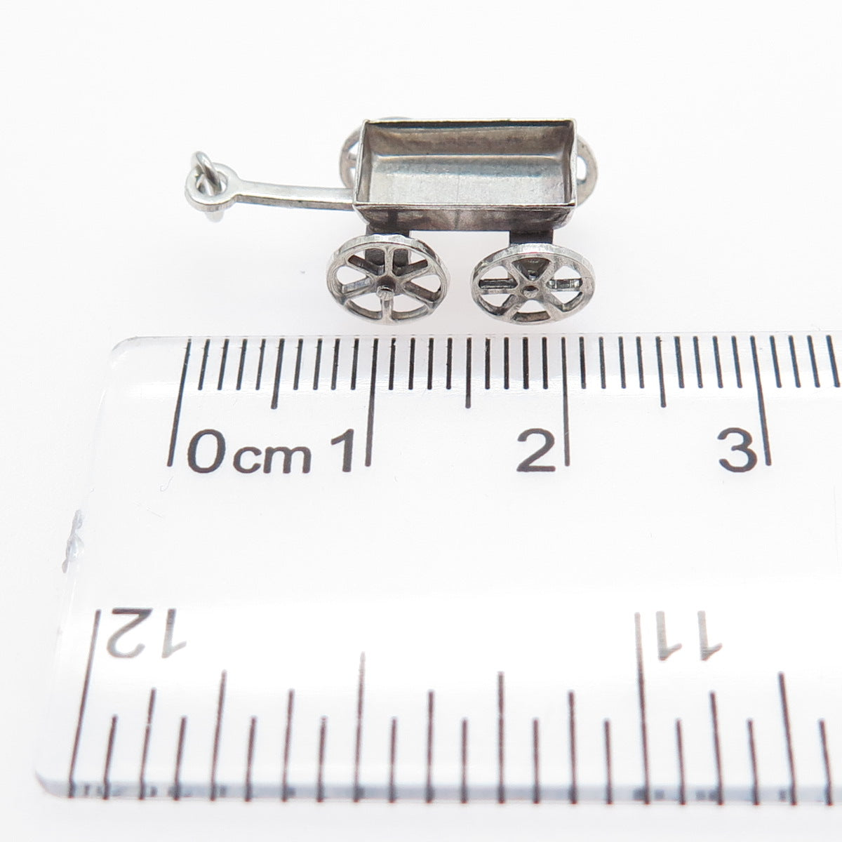 925 Sterling Silver Antique Wheelbarrow Gardening Minimalist 3D Charm Pendant