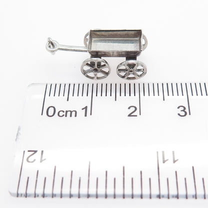 925 Sterling Silver Antique Wheelbarrow Gardening Minimalist 3D Charm Pendant