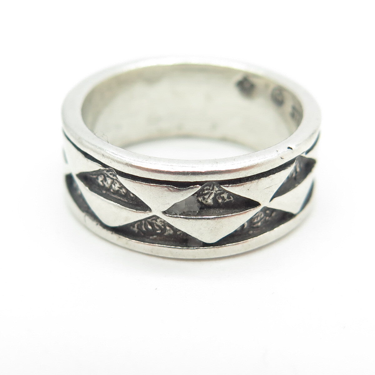 SUN WEST 925 Sterling Silver Vintage Checkers Band Ring Size 6