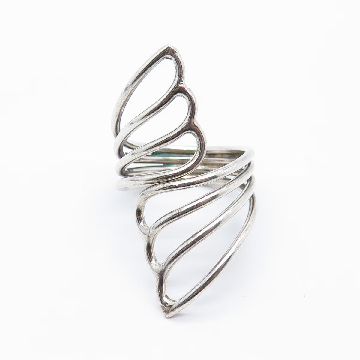 925 Sterling Silver Vintage Modernist Statement Ring Size 13.75