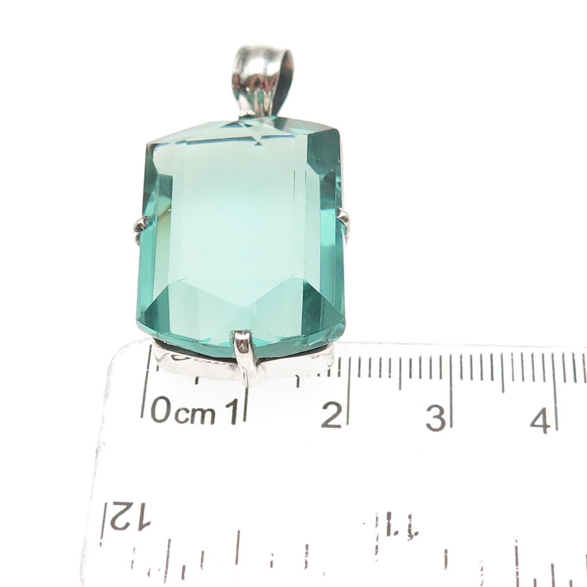925 Sterling Silver Vintage Emerald-Cut Mint Green Glass Charm Pendant