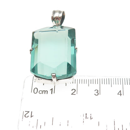 925 Sterling Silver Vintage Emerald-Cut Mint Green Glass Charm Pendant