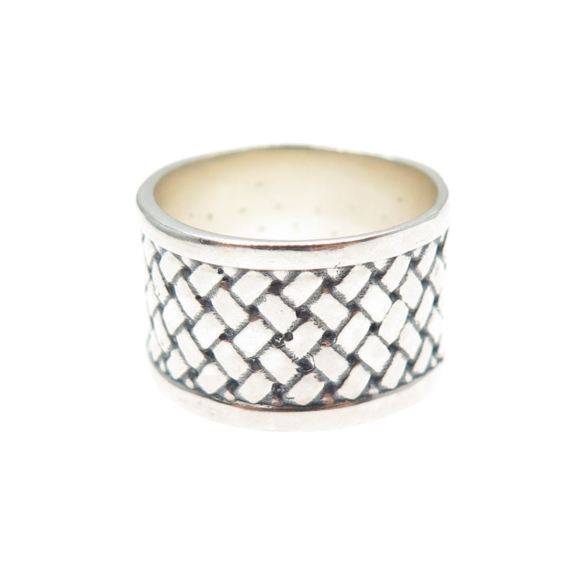 925 Sterling Silver Vintage Modernist Woven Wide Band Ring Size 6.75