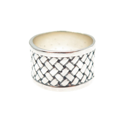 925 Sterling Silver Vintage Modernist Woven Wide Band Ring Size 6.75