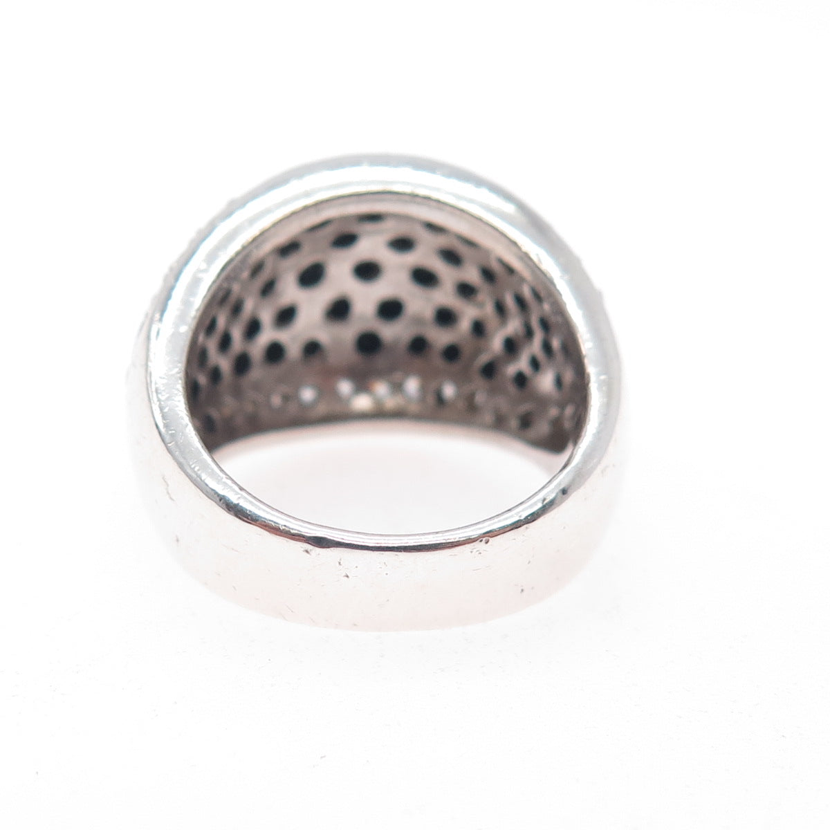 925 Sterling Silver Real Round-Cut Black Spinel & C Z Dome Ring Size 6