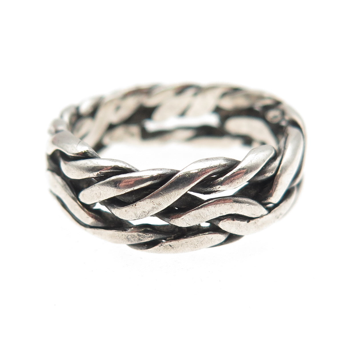 925 Sterling Silver Vintage Modernist Braided Oxidized Band Ring Size 8.25