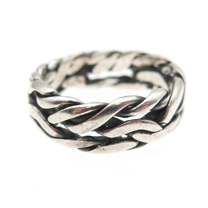 925 Sterling Silver Vintage Modernist Braided Oxidized Band Ring Size 8.25