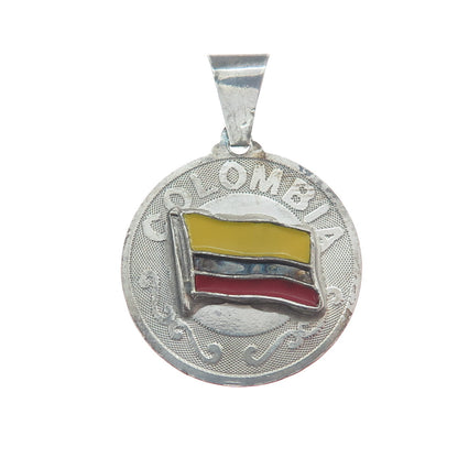 925 Sterling Silver Vintage Enamel Colombia Flag Charm Pendant