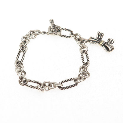 David Yurman 925 Sterling Silver 18K Gold Vintage Bow Charm Bracelet 6.75"