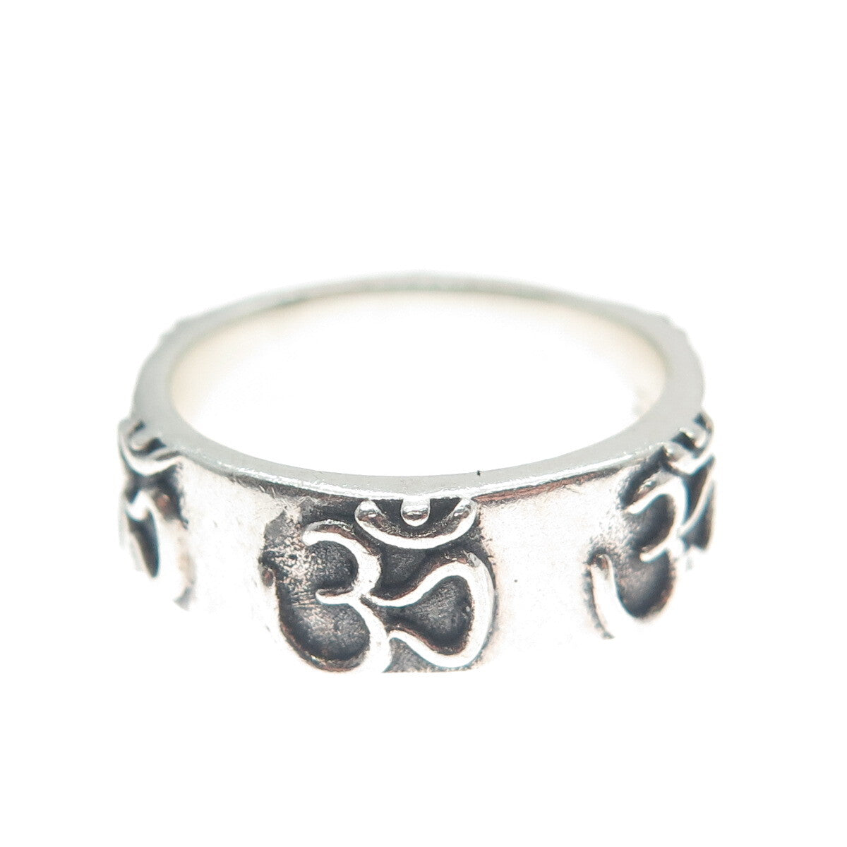 925 Sterling Silver Vintage Om Mantra Band Ring Size 7.5