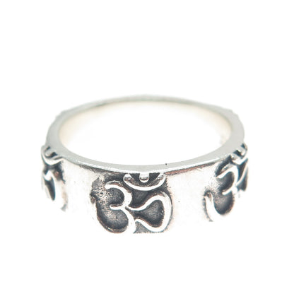925 Sterling Silver Vintage Om Mantra Band Ring Size 7.5