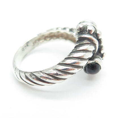 925 Sterling Silver Vintage Real Red Garnet Bypass Twisted Rope Ring Size 7.75