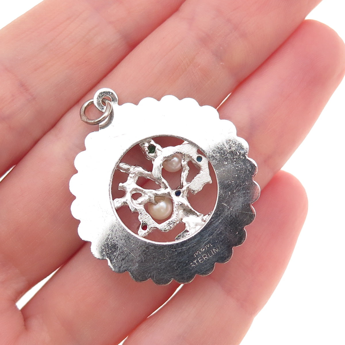 Mark Mercy Sterling Silver Vintage Real Pearl & Rhinestone Tree of Life Pendant