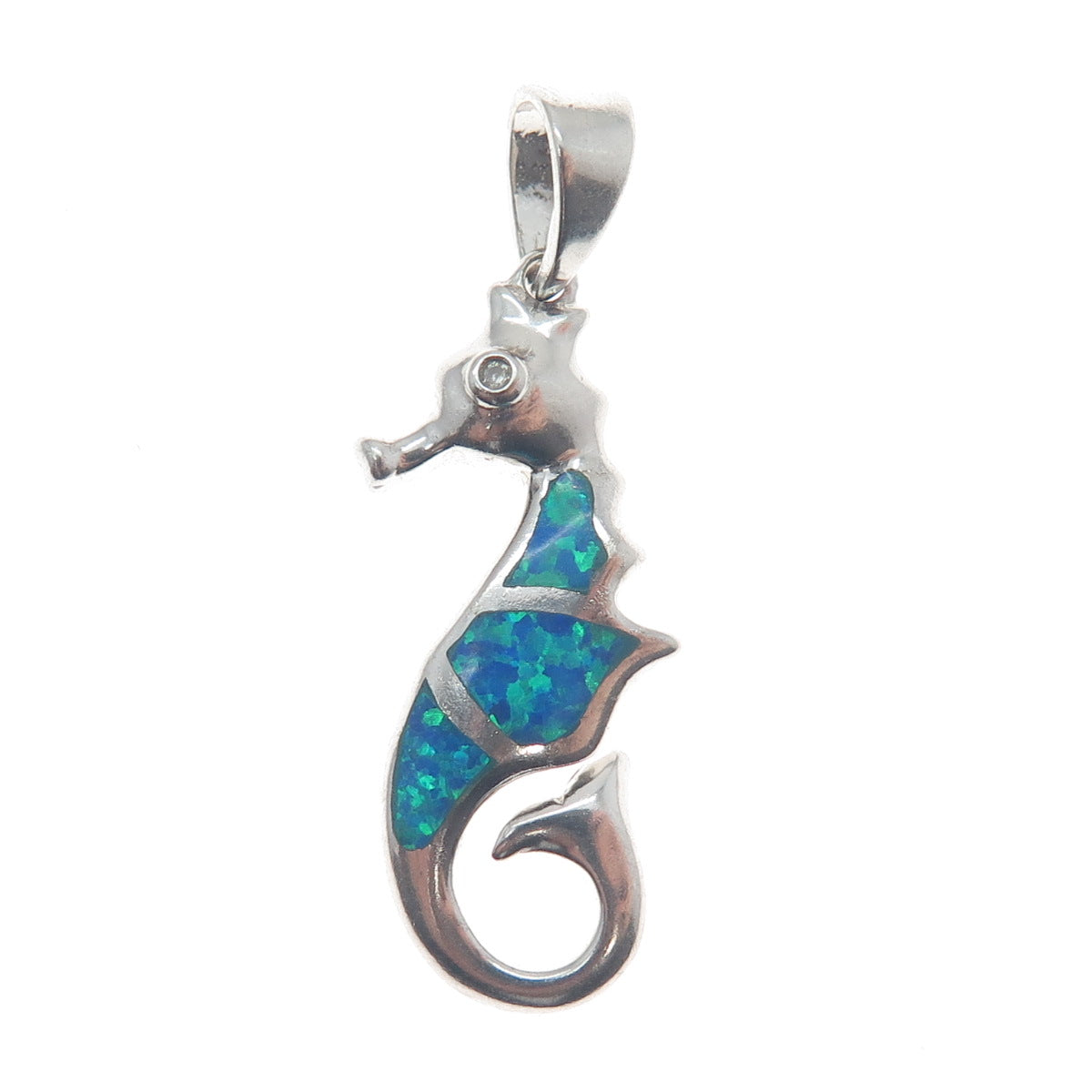 OCEANA & SP 925 Sterling Silver Real Blue Opal Gemstone Seahorse Pendant