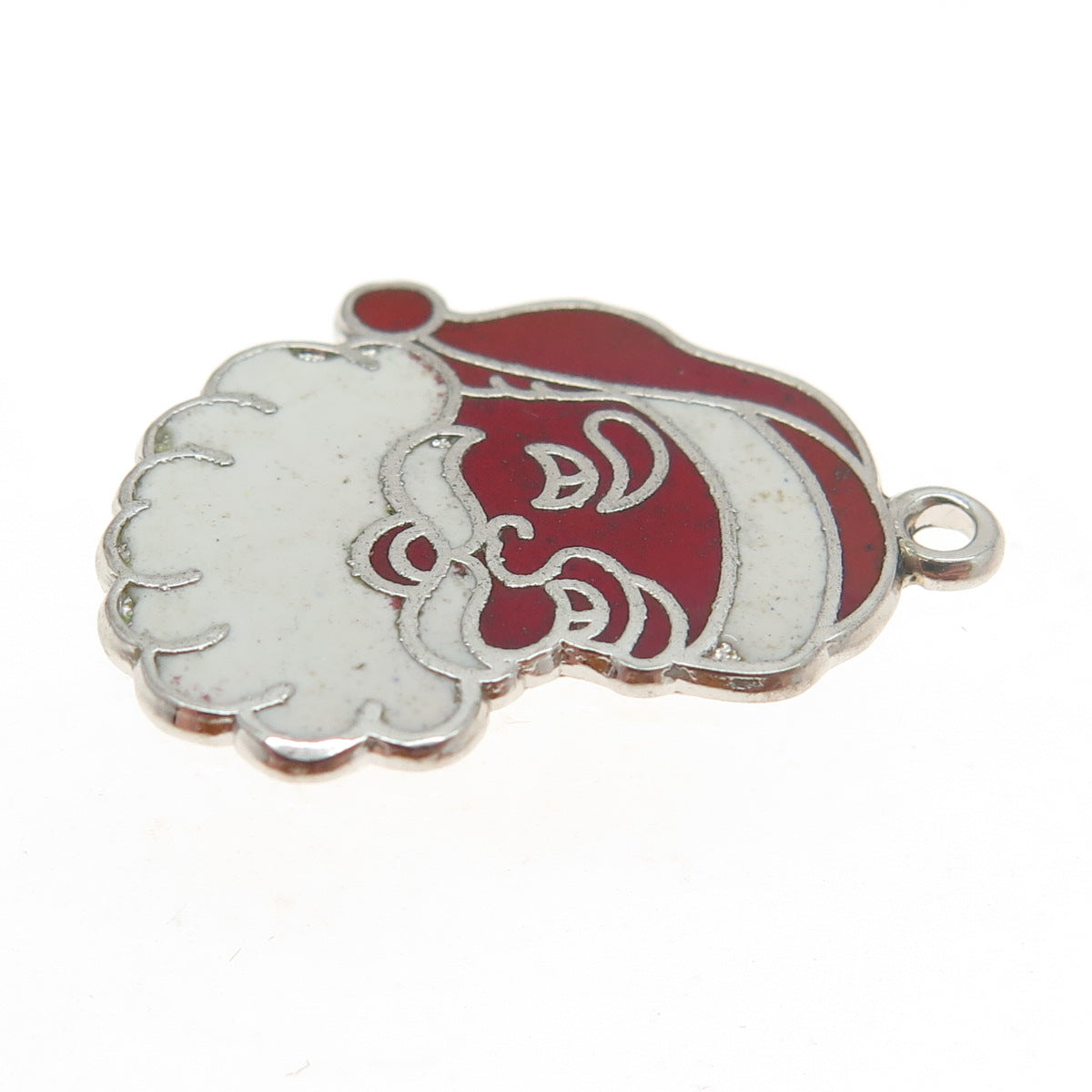 925 Sterling Silver Antique Art Deco Enamel Santa Claus Pendant