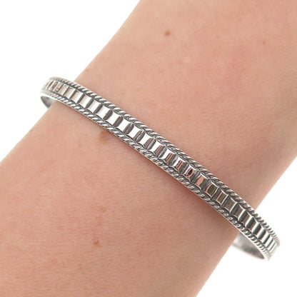 925 Sterling Silver Antique Art Deco Oxidized Ribbed Bangle Bracelet 8"