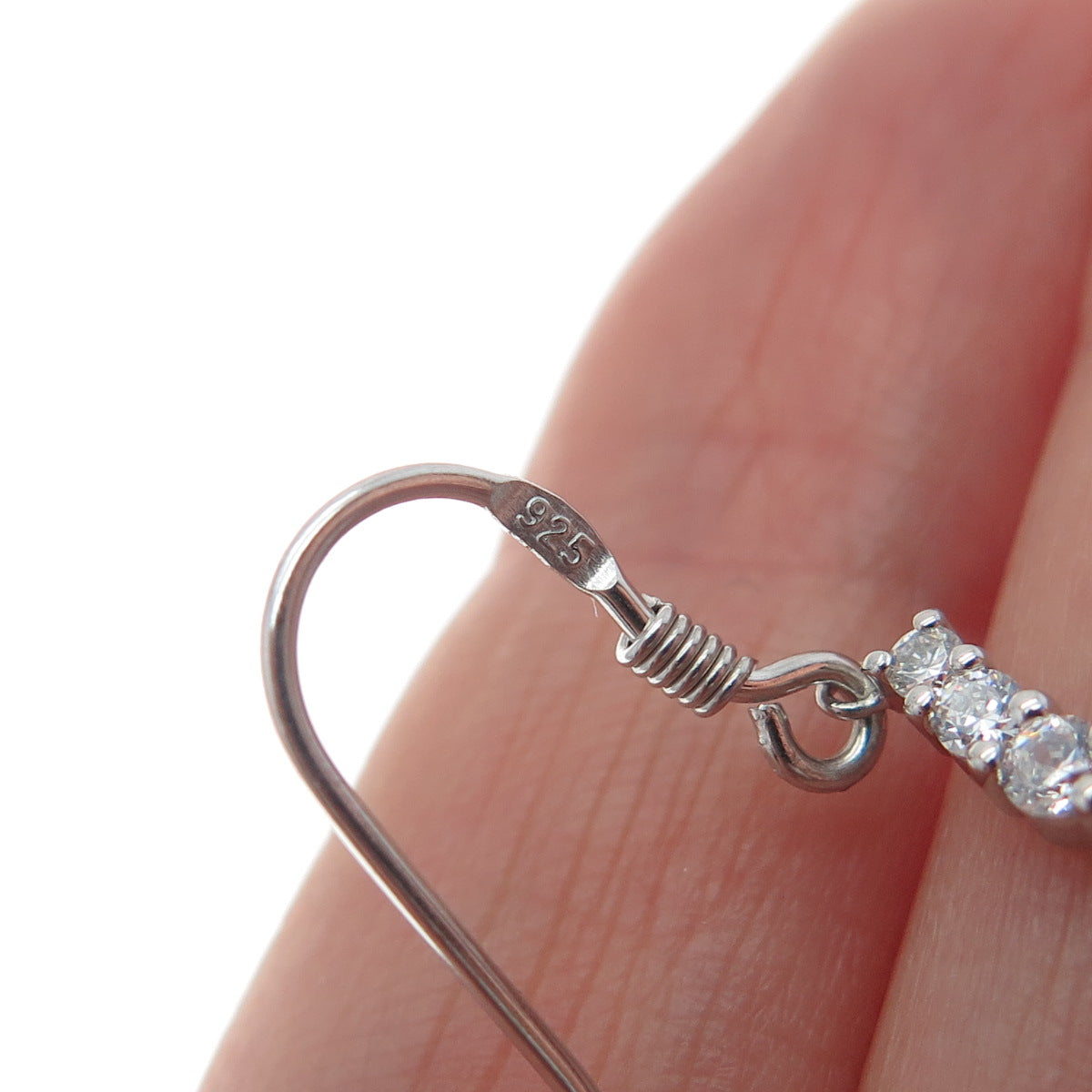925 Sterling Silver Round-Cut Shaped C Z Journey Dangling Earrings