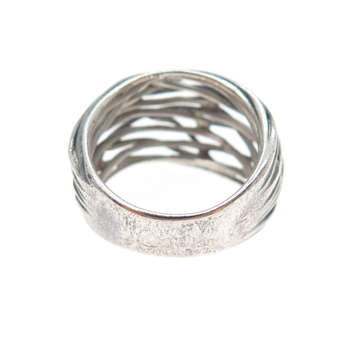 925 Sterling Silver Vintage Modernist Nest Oxidized Ring Size 7.5