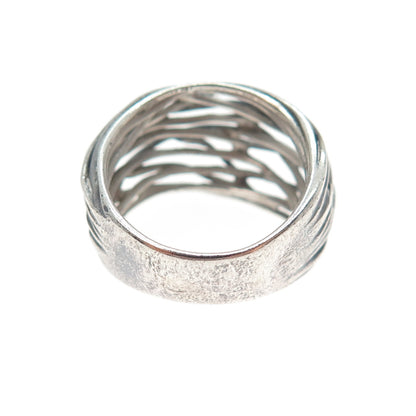 925 Sterling Silver Vintage Modernist Nest Oxidized Ring Size 7.5