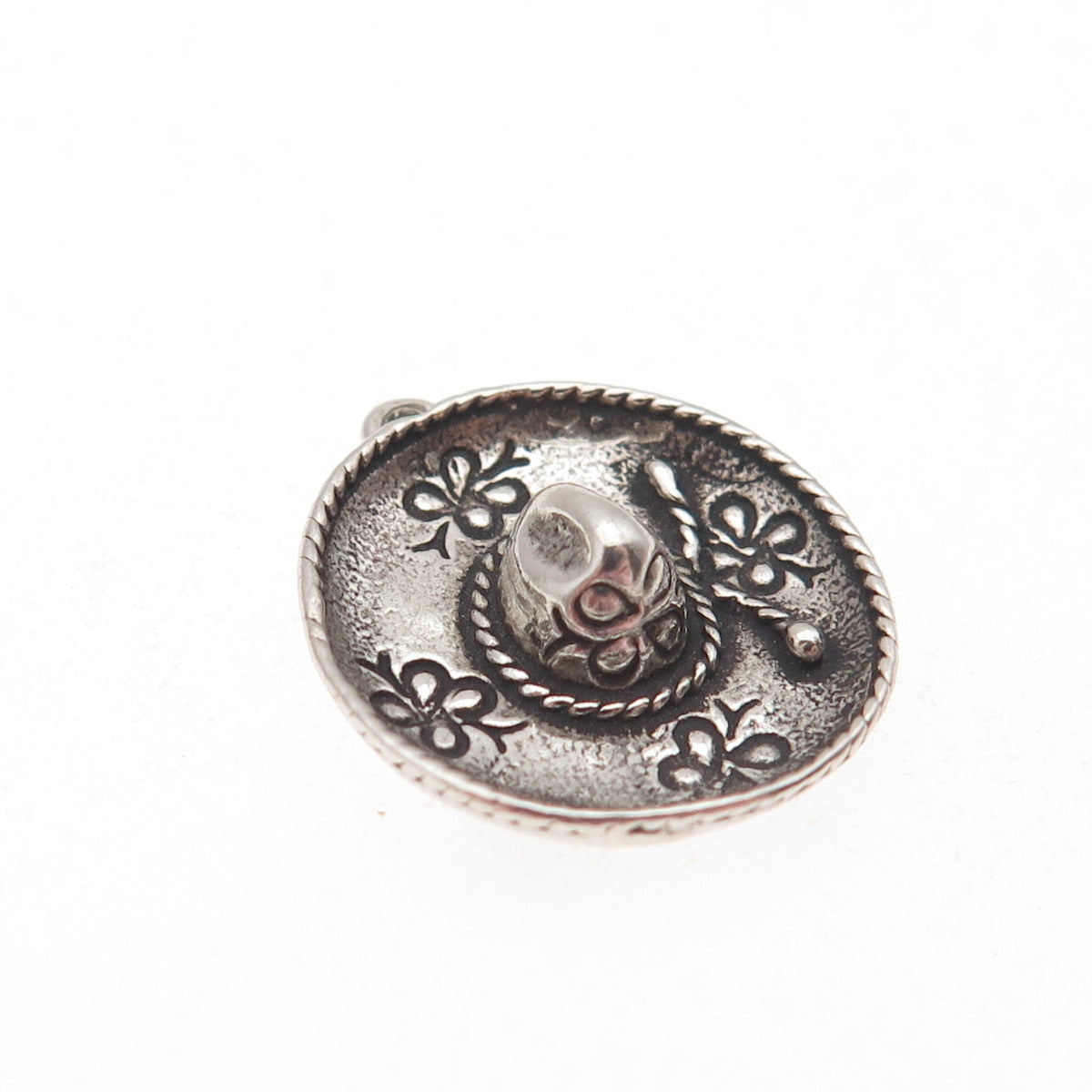 SUNWEST 925 Sterling Silver Vintage Cowboy Hat Oxidized 3D Mini Charm Pendant