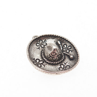 SUNWEST 925 Sterling Silver Vintage Cowboy Hat Oxidized 3D Mini Charm Pendant