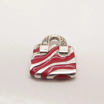 925 Sterling Silver Ross Simons C Z & Enamel Lady's Bag Charm Pendant