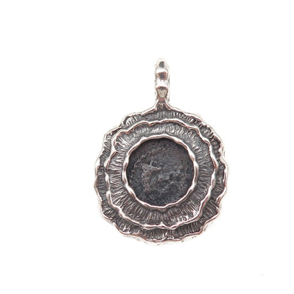 925 Sterling Silver Vintage Israel Ancient Coin Oxidized Charm Pendant