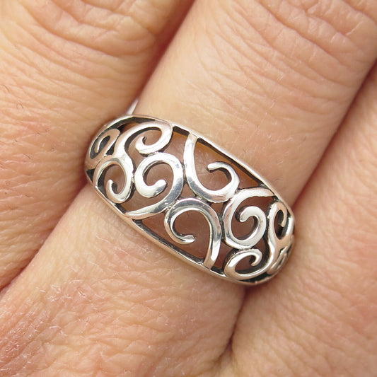 NEVADA 925 Sterling Silver Vintage Ornate Swirl Ring Size 7.25