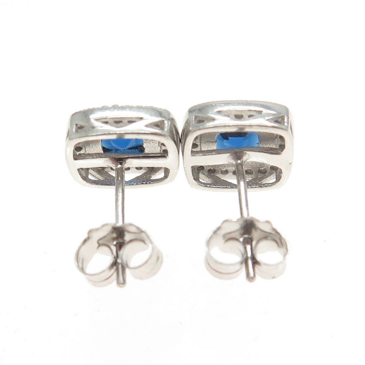 925 Sterling Silver White & Blue C Z Stud Earrings