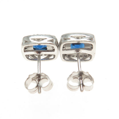 925 Sterling Silver White & Blue C Z Stud Earrings