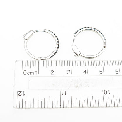 925 Sterling Silver Round-Cut Graduated Black C Z Hoop Earrings