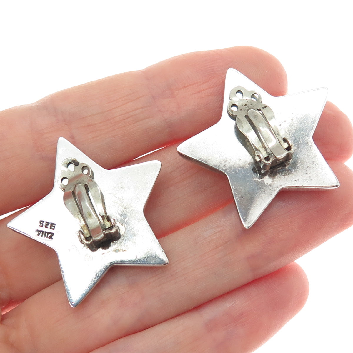 ZINA 925 Sterling Silver Vintage Modernist Star Oxidized Clip On Earrings