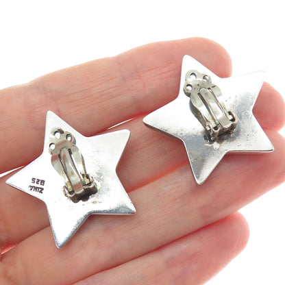 ZINA 925 Sterling Silver Vintage Modernist Star Oxidized Clip On Earrings