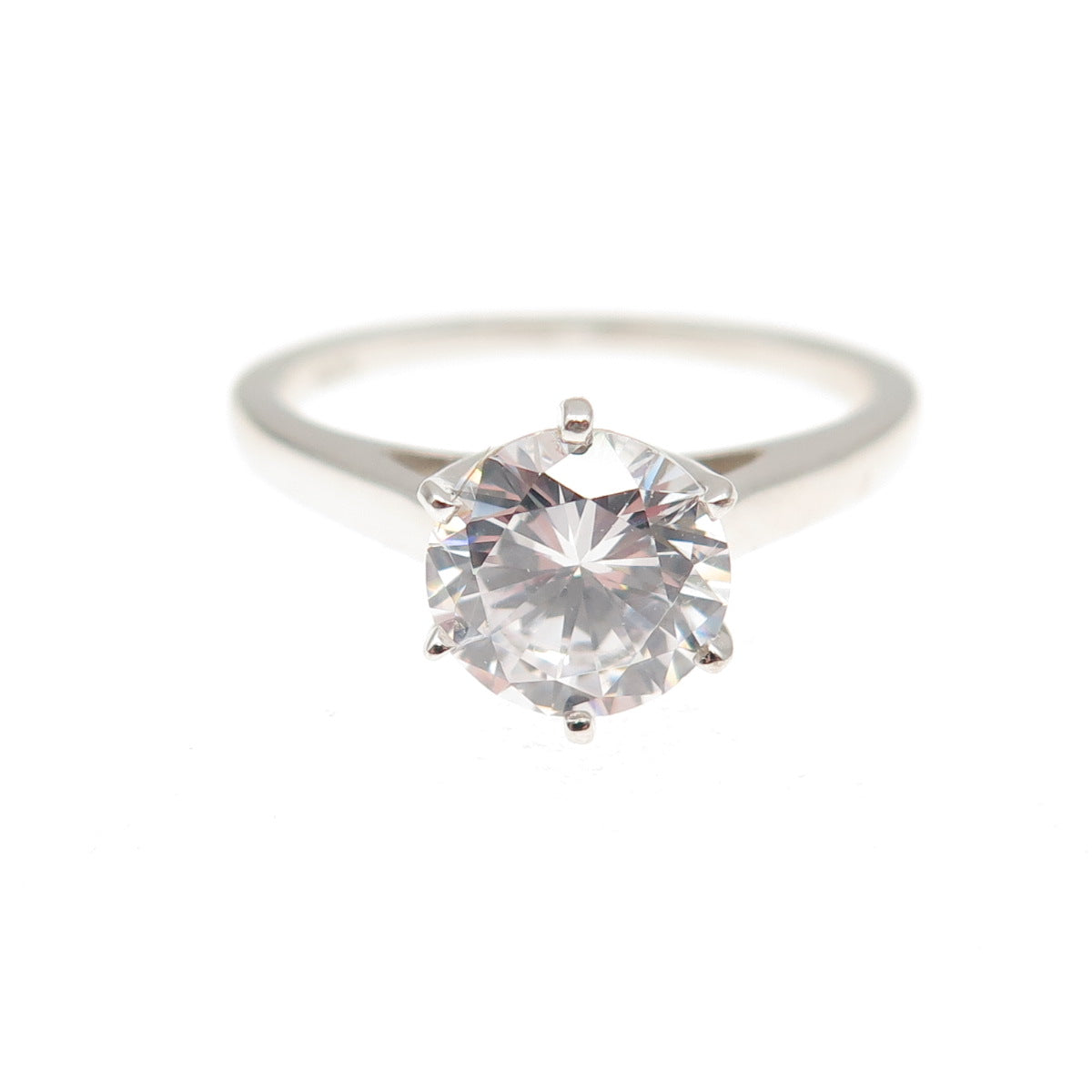 925 Sterling Silver Round-Cut C Z Engagement Ring Size 8