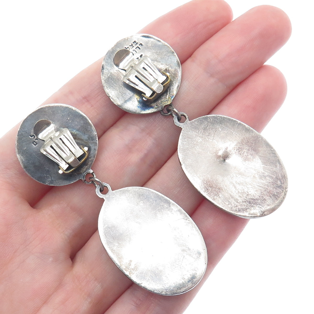 BEZALEL 925 Sterling Silver Vintage Jerusalem Deer Oxidized Clip On Earrings