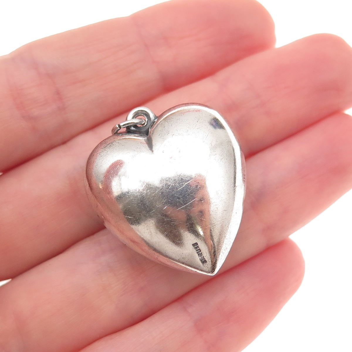 925 Sterling Silver Antique Art Deco Chatelaine Heart Oxidized Charm Pendant