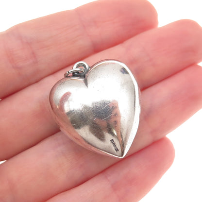 925 Sterling Silver Antique Art Deco Chatelaine Heart Oxidized Charm Pendant