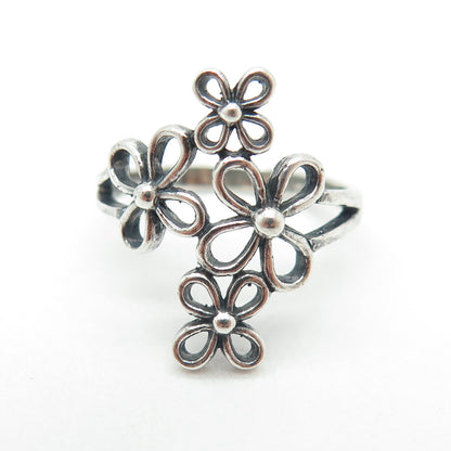 925 Sterling Silver Vintage Flower Blossom Oxidized Ring Size 6