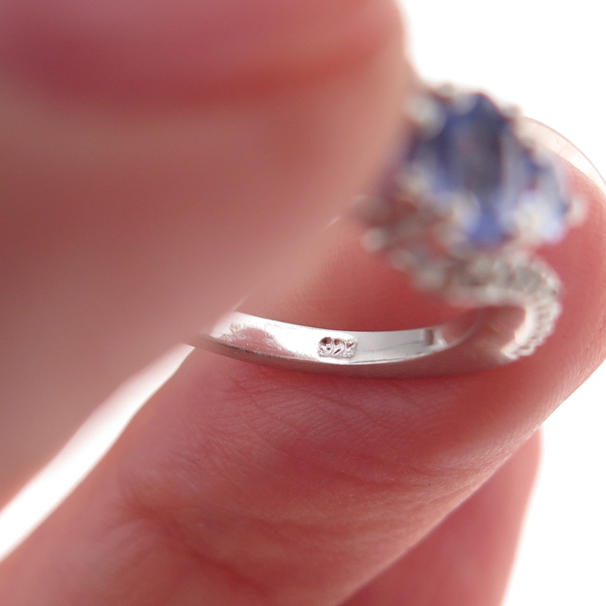 Chuck Clemency 925 Sterling Silver Real Tanzanite & White Topaz Ring Size 8.25