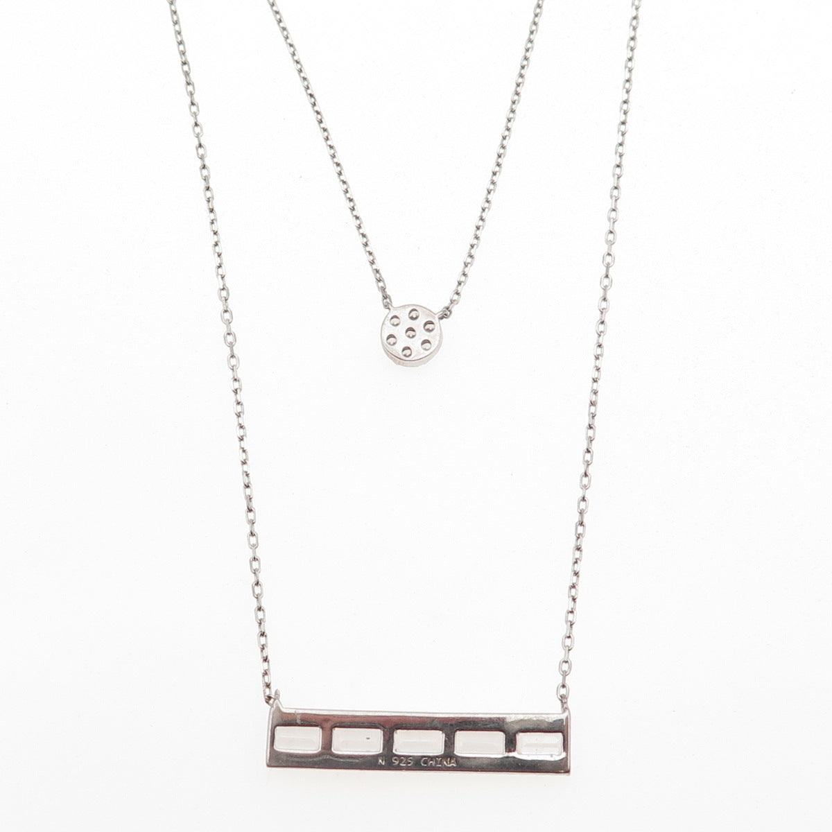 925 Sterling Silver Round & Emerald-Cut C Z Double Cable Chain Necklace 14-18"