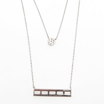 925 Sterling Silver Round & Emerald-Cut C Z Double Cable Chain Necklace 14-18"