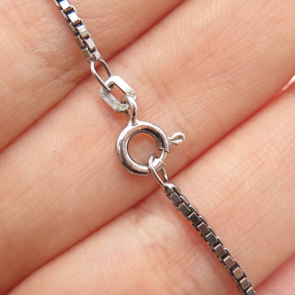 925 Sterling Silver Vintage Real Black Onyx Modernist Box Chain Necklace 18"
