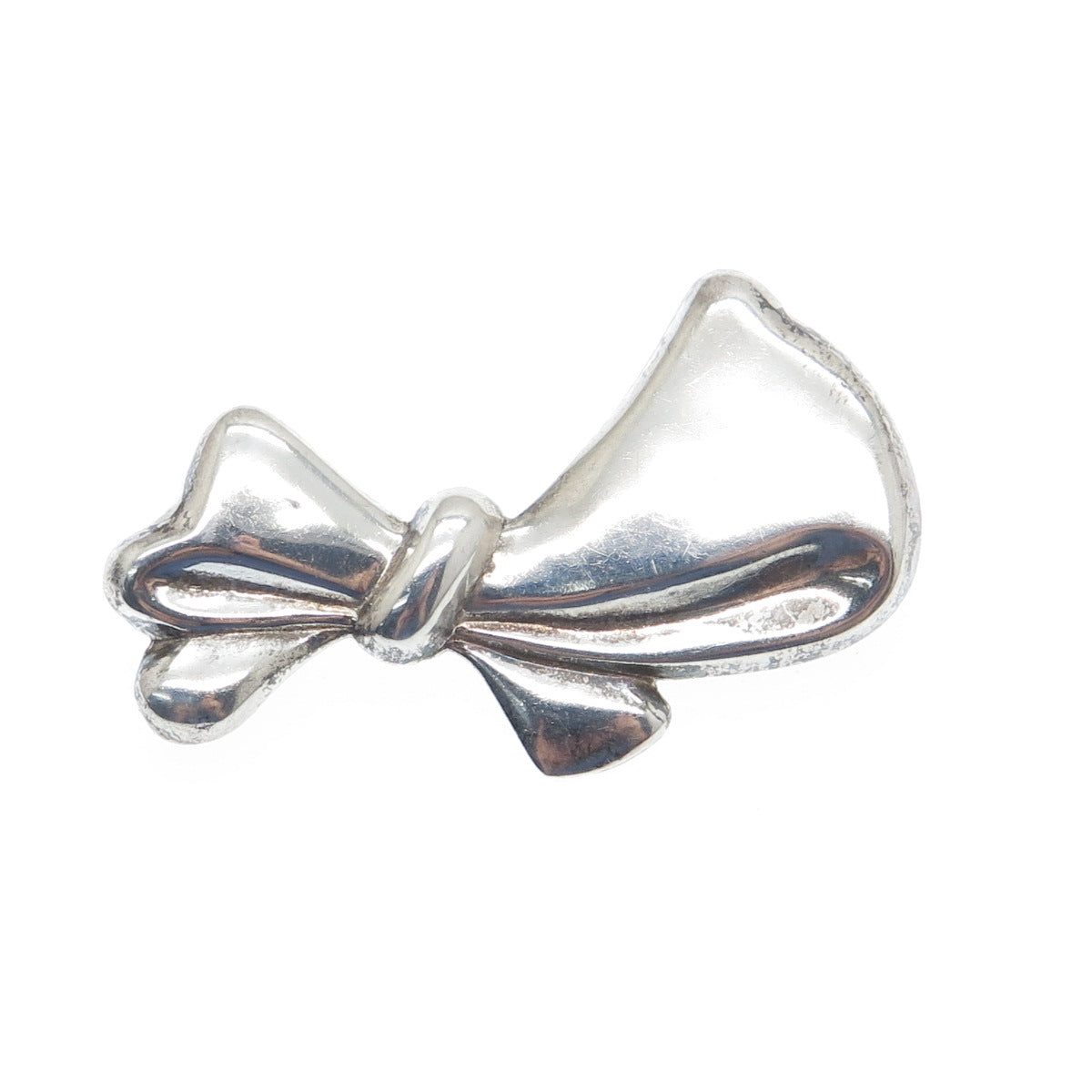 925 Sterling Silver Vintage Puffy Ribbon Bow Pin Brooch