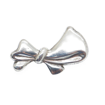 925 Sterling Silver Vintage Puffy Ribbon Bow Pin Brooch