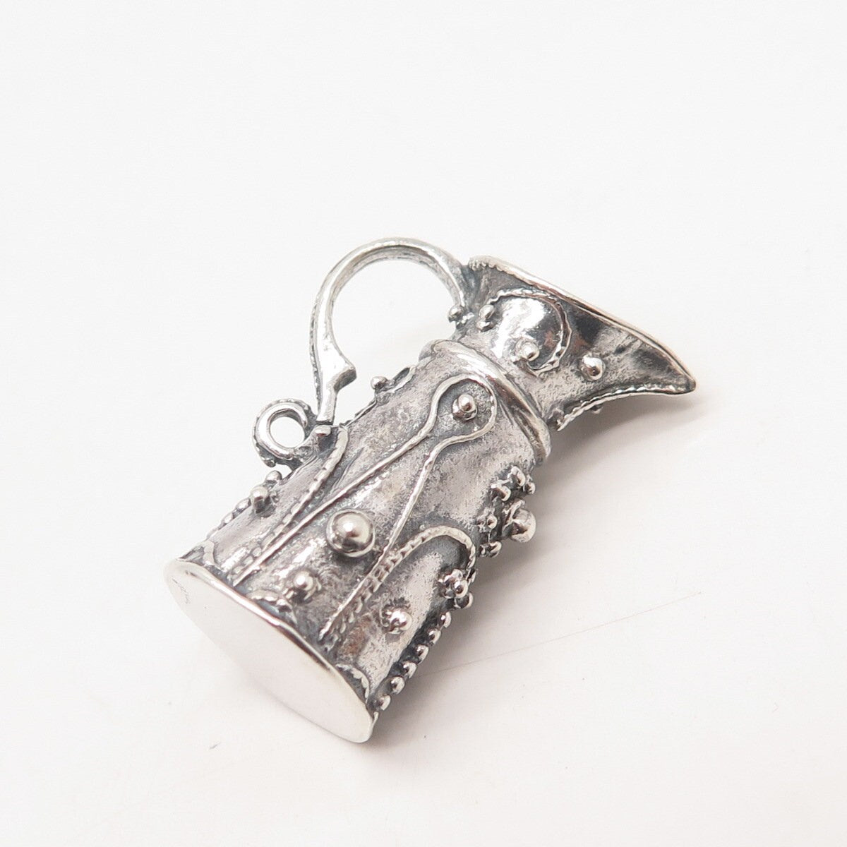 925 Sterling Silver Vintage Beaded Jug Pendant