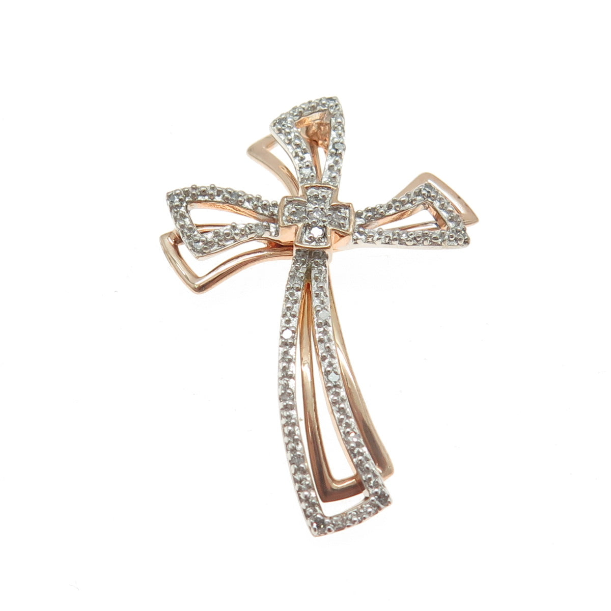 925 Sterling Silver 2-Tone Real Round-Cut Diamond Cross Slide Pendant