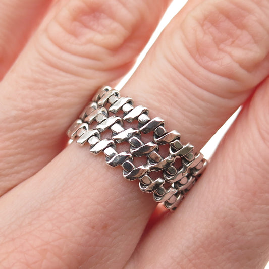 925 Sterling Silver Vintage Modernist Wire Oxidized Ring Size 8.75